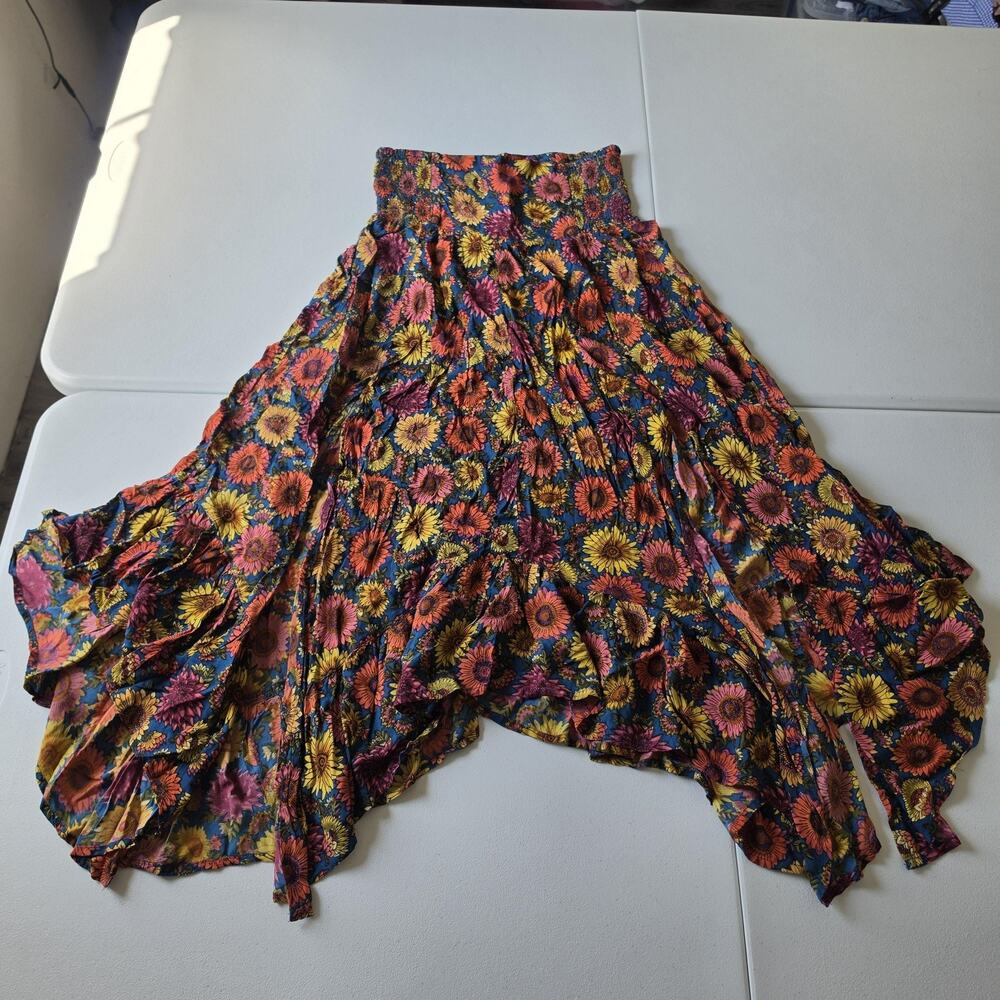 Natural Life Skirt Womens Large Multicolor Floral Peasant Midi Rayon Boho